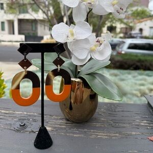 Orange and brown Buffalo Horns lacquer earrings